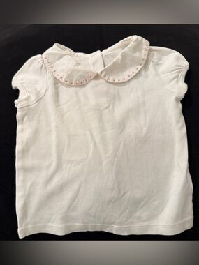 Janie and Jack White Short Sleeve Top with Pink Trim Peter Pan Collar